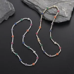 Brass Cubic Zircon Women 2.5mm Flower Shape Tennis Chain Necklace Party Jewelry BC131 thumbnail-4