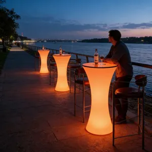 Creative Modern LED Luminous Durable Water Resistant Eco-Friendly Bar Set Coffee Table Stool for Hotel Outdoor Gym Basement thumbnail-3