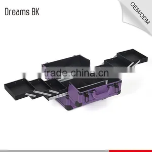 Purple Portable Cosmetic Beauty Train Box Makeup Display Case thumbnail-4