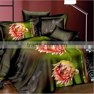 100% POLYESTER IMITATED REACTIVE PRINT FLOWER GREEN PINK BLACK COLOR 3D BEDDING SETS thumbnail-1