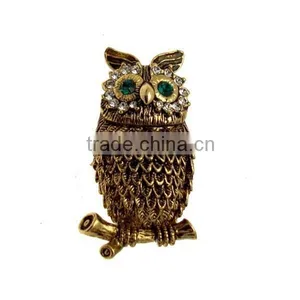 Wholesale 4*2.3cm Antique Gold Tone Vintage Owl Brooch thumbnail-1