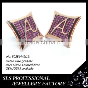 Paving Setting Ruby Gemstone Letter "A" Stud Earrings for Girls as a Gift thumbnail-1