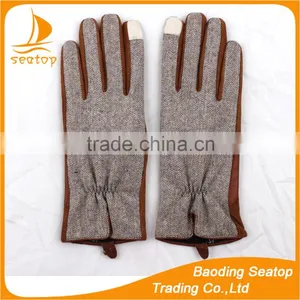 Women and Ladies Sheep Suede and Houndstooth Fabric Touch Screen Gloves thumbnail-3