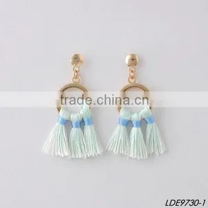 Gold Hoop With Colorful Silk Tassel Adorable Summer Fashion Earrings thumbnail-1
