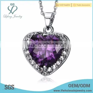 Beautiful Heart Purple Zircon Amethyst Crystal Necklace thumbnail-1