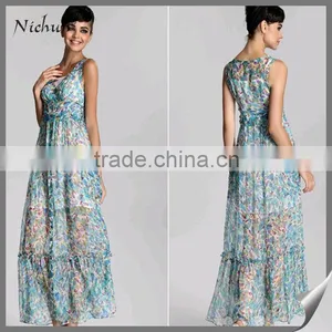 2015 Chiffon Fabric Floral Printed Latest Maxi Dress thumbnail-1