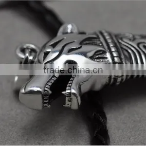 Vintage 925 Sterling Silver Mens Wolf Head Teeth Pendant Necklace Pendant thumbnail-3