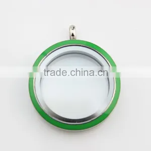 Trending Hot 316L Stainless Steel Green Enamel Glass Screw Floating Charms Locket thumbnail-2