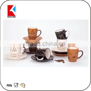 Wholesale Brown Coffee Cup Logo Printed 90cc Espresso Cups 12pcs Ceramic Cup and Saucer thumbnail-1