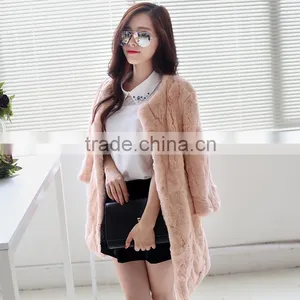 Women's Soft Long Rex Rabbit Fur Coat thumbnail-1
