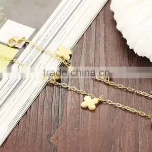 Lucky 18K Gold Plated Stainless Steel Four Leaf Charm Anklet Ankle Bracelet thumbnail-3
