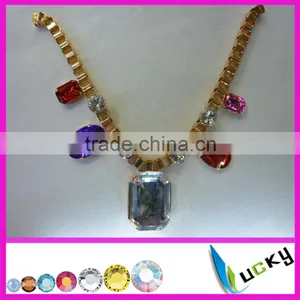 2014 New Design Rhinestone Applique Handmade Neon Color Strass Crystal Necklace Chain for Wedding Dress thumbnail-4