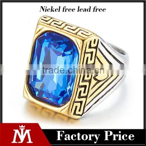 Gold Silver Plated Vintage Surgical Stainless Steel Gemstone Ring thumbnail-1