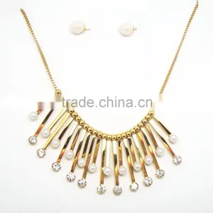 Best Price Stainless Steel Gold Plated Pearl Jewelry Set Necklace thumbnail-3