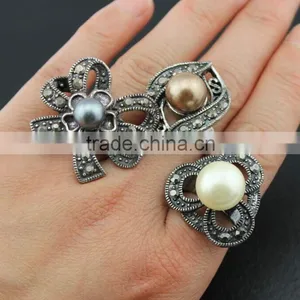 Cheap Price Good Quality Women Fake Silver Pearl Rings thumbnail-3