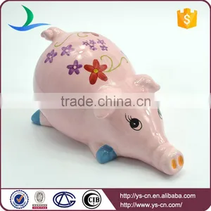 Cute Pink Hand Painted Ceramic Pig Modern Home Decor thumbnail-1