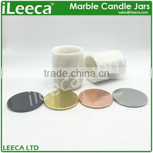 Carrara White Marble Stone Candle Jars With Various Colors Lids thumbnail-1