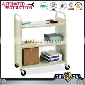 Best Quality Metal Library Book Trolley 3-layer Steel Library Book Cart for Sale thumbnail-4