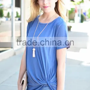 Lady Shirt 2017 Short Sleeve Round Neck Knot Top Trend t Shirt thumbnail-3