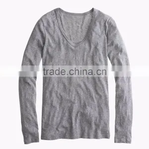 Plain Women Fitted Blank T-shirts Vintage Cotton Long-sleeve Scoop Neck Cheap T-shirts Design Sports T-shirts thumbnail-5