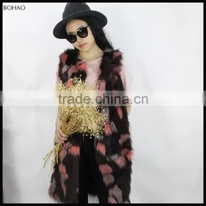 New Fashion Womens Mix Color Faux Fur Vests Medium Long Vest thumbnail-6