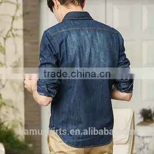 Mens Denim Shirt Long Sleeve Washed Denim Shirts Two Pockets Denim Shirts thumbnail-2