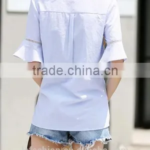 2017 Wholesale New Fashion Striped Shirt With Ruffle Sleeve thumbnail-3