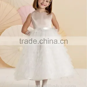 Cute Baby Gown Satin Lace Bow Girl Dresses Long thumbnail-1