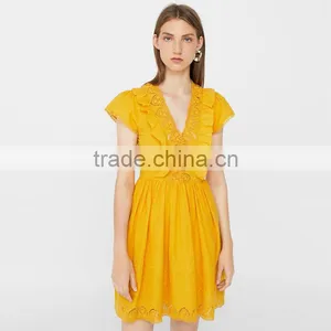 Embroidery Cutwork Cotton Dresses Ladies Crocheted Fit and Flare Short Dress thumbnail-3