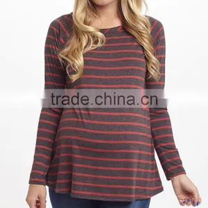 2016 New Maternity Tops With Coral And Charcoal Stripe Maternity Tee Long Sleeve Women Wear WT80817-42 thumbnail-1