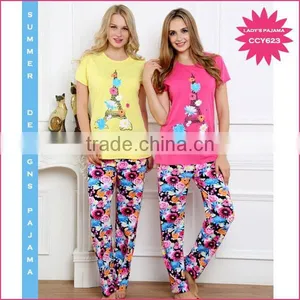 Wholesale 2015 S/s Cvc Printing Design Long Pants Pyjamas for Women thumbnail-1
