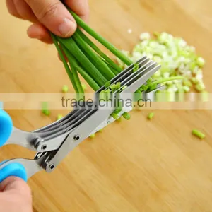 Stainless Steel 5 Layers Kitchen Scissors Multi-functional Shredded Cut Herb Green Onion Cut Scissor Spices Kitchen Tool KC1056 thumbnail-1