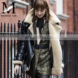 2016 Newest European Genuine Sheepskin Ladies Winter Coat Short Women Real Leather Coat thumbnail-1