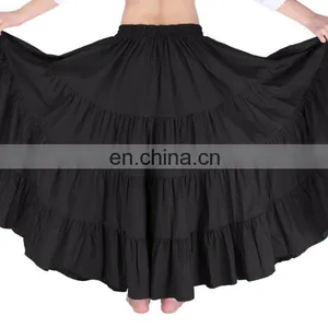 Belle Poque Women's Solid Black Color Wide Hem Cotton Maxi Skirt Long Skirt BP000207-1 thumbnail-4