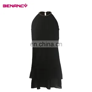 Woman Stylelish Neck Round Solid Black Two Piece Chiffon Blouse thumbnail-3