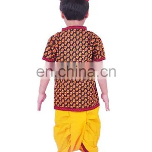 Rajasthani Dress Boy's Dhoti Kurta & Turban, Indian Traditional, Ethnic, Handmade, Yellow Angrakha Set, Kedia Dress Cotton thumbnail-5