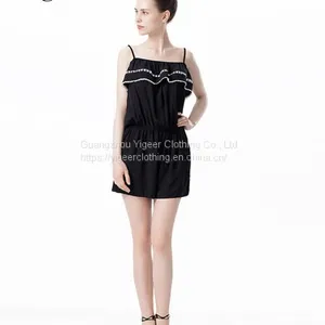 Sleeveless Black Spaghetti Strap Ladies’ Short Jumpsuit thumbnail-4