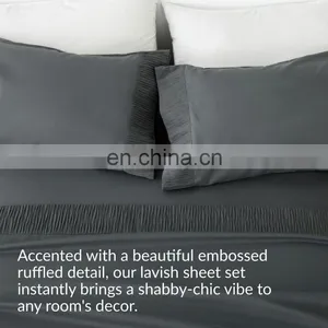 2020 Luxury Solid Color Satin Plain Queen Bedroom Sheet Set For Hotel thumbnail-6
