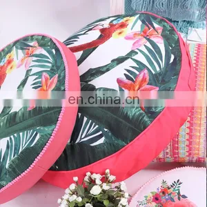 China Supply Custom High Quality T-spun Round Shape Flamingo Toucan Print Pillow Seat Cushion thumbnail-2