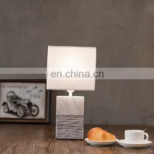 Factory Direct Sale Bulk Cheap Price Cuboid Pillar Ceramic White Modern Marble Table Lamp for Hotel Bedside thumbnail-4