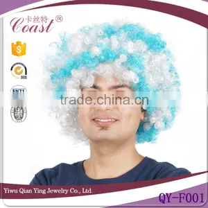 World Cup Football Sports Cheap Wholesale White and Blue Synthetic Fan Hair Wigs thumbnail-1