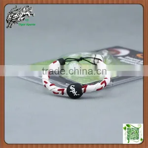 Chicago WHITESOX Handmade Braid Leather Titanium Genuine Baseball Bracelet thumbnail-1