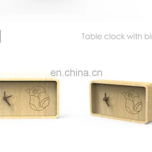 Customized Animal Shaped Desktop Small Rectangle Bird Bamboo Analog Desk & Table Clocks thumbnail-5
