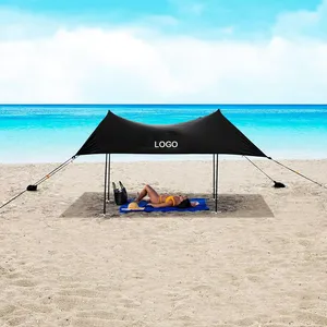 Portable Large UPF50 UV, Protection 4 Aluminum Poles Lycra Nylon Family Sun Shelter Canopy Tent Beach Shade With Sandbag Anchors thumbnail-3