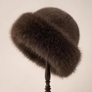 Faux Fur Fisherman Hat Thickened Warm Plush Hat Fashionable and Versatile Women's Mongolian Hat thumbnail-1