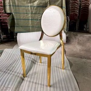Modern Iron Banquet Party Event Wedding Furniture Rental Fancy Gold Hotel Round Back Stackable Dining Chair Cheap Price thumbnail-2
