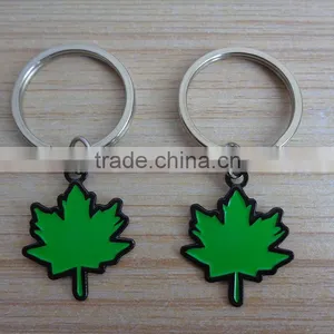 Green Leaf Shape Black Metal Keychains thumbnail-2