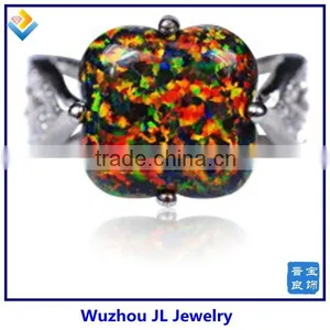 2014 Men's Big Fire Opal Stone Inlay 925 Sterling Silver Ring In Rhodium Plating thumbnail-1