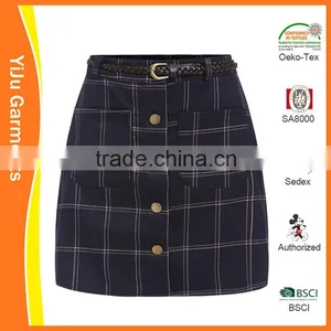 Lady's Fashion Single Breasted Plaid Skirt thumbnail-1