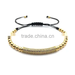 Colorful Adjustable Ladies Stainless Steel Beads Cubic Zircon Tube Charm in Gold Bracelet Jewelry Quality Choice thumbnail-1
